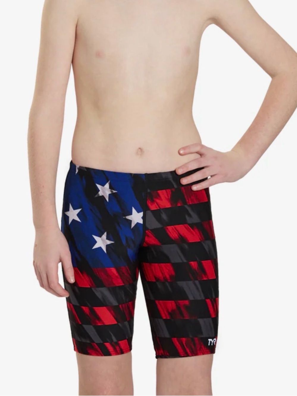 TYR Boys American Flag Boys' Durafast Elite Valor Jammer size 16/18